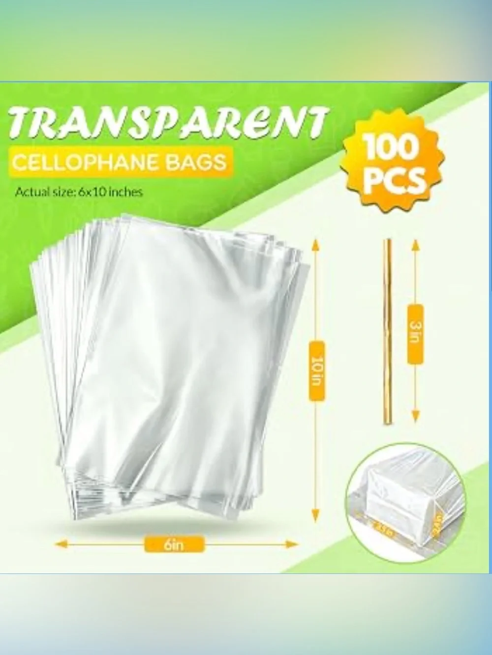 Cellophane Treat Bags 6x10 100PCS Clear Cookie Bags with Ties for Gift Wrap